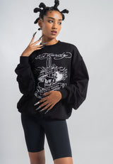 Womens Live Fast Tonal Relaxed Crew Neck Jumper - Black