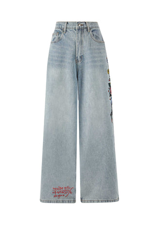 Womens Love Kills Xtra Oversized Denim Trousers Jeans - Bleach