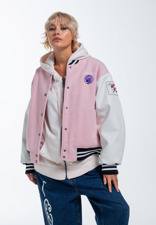 Womens Love Wrapped Varsity Bomber Jacket - Pink