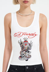 Womens New York City Diamante Cropped Vest - White