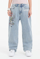 Womens Nyc Diamante Relaxed Denim Trousers Jeans - Bleach