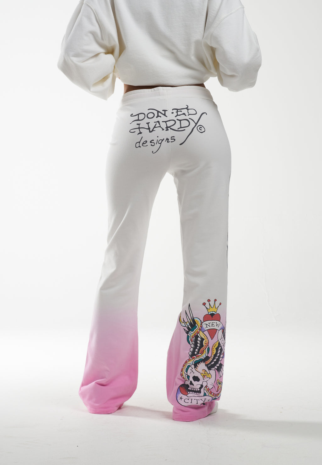 Womens Nyc-Heart Flared Trousers - Pink – Ed Hardy UK