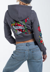 Womens Only Live Once Cropped Zip Through Hoodie - Grey