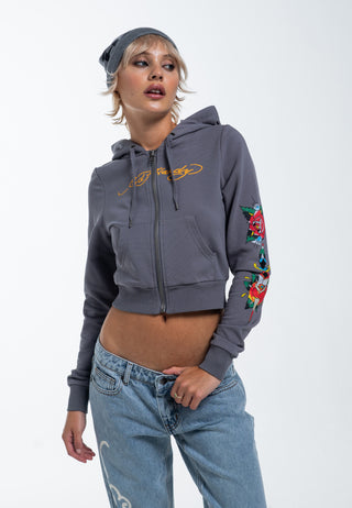 Womens Only Live Once Cropped Zip Through Hoodie - Grey