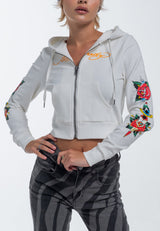 Womens Only Live Once Cropped Zip Through Hoodie - White