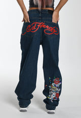 Womens Only Live Once Relaxed Denim Trousers Jeans - Indigo