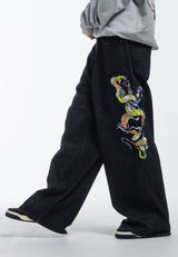 Womens Panther Battle Xtra Oversized Denim Trousers Jeans - Black