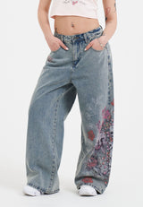Womens Skull In Love Xxtra Denim Trousers Jeans - Bleach