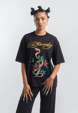 Womens Snake & Dagger Relaxed Tshirt - Black