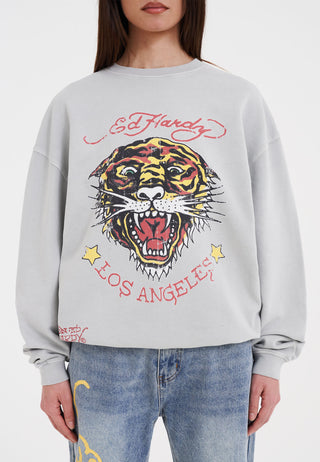 Womens Tiger-Vintage-Roar Crew Neck Sweatshirt - Grey