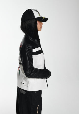 Womens Till Death Vegan Leather Biker Jacket - Grey
