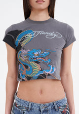Womens Vibrant Dragon Baby Tshirt Top - Charcoal