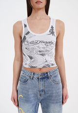 Womens Vibrant Dragon Cropped Vest - Blue