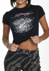 Womens Vintage Burning Cross Baby T-Shirt - Black