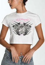 Womens Vintage Burning Cross Baby T-Shirt - White