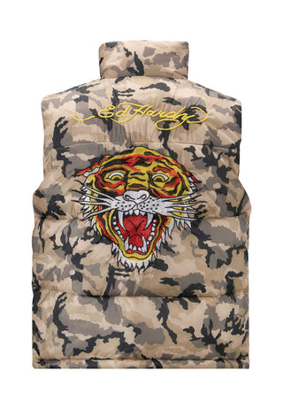 Mens Tiger-Head-Gillet Puffer Jacket - Camo