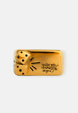 Stainless Steel Dice Signet Ring - Gold