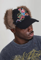 Unisex Crawling Dragon Trapper 5 Panel Trucker Cap - Black