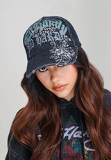 Unisex Distressed Floral Gothic 5 Panel Trucker Cap - Black