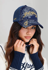 Unisex Outline Dragons 5 Panel Trucker Cap - Navy