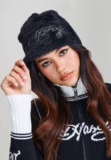 Unisex Script Brushed Beanie - Black