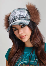 Unisex Soaring Eagle Check Trapper 5 Panel Cap - Grey