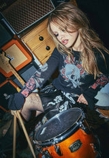 Womens Skull And Roses Distressed Knitted Jumper - Black