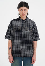 Mens Deathly Snake Reaper Check Boxy Shirt - Black