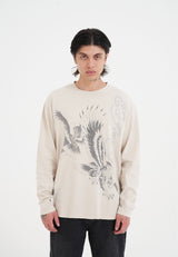 Mens Eagle Battle Long Sleeve T-Shirt - Ecru