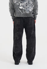Mens Gothic Multi Graphic Jeans - Black