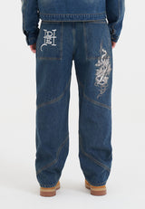 Mens Relaxed Seam Detail Jeans - Indigo