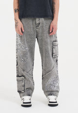 Mens Try Or Die Cargo Jeans - Grey