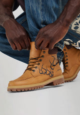 Mens Moc Toe Boot - Rising Flames - Tan