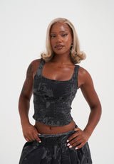 Womens EDH Love Print Corset - Black