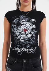 Womens Death Or Glory Love Cap Sleeve T-Shirt Top - Black