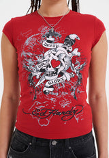 Womens Death Or Glory Love Cap Sleeve T-Shirt Top - Red