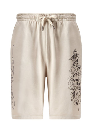 Mens Death Before Mono Sweat Shorts - Washed White