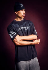 Mens Flaming Eagle Graphic Relaxed Fit T-Shirt - Black