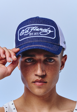 Unisex Applique Badge Est 1971 5 Panel Trucker Cap - Indigo