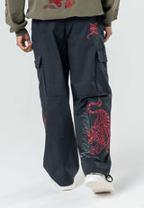 Mens Jungle Tiger Cargo Pants Trousers - Black