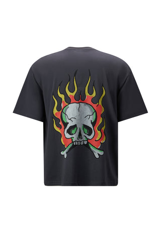 Mens Skull-Flame T-Shirt - Black
