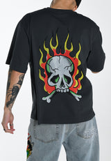 Mens Skull-Flame T-Shirt - Black