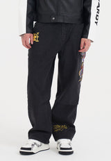 Battle-Dragon Tattoo Jean - Noir délavé