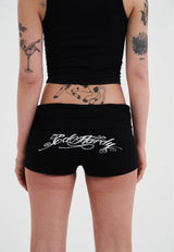 Womens Butterfly Mini Fold Over Shorts - Black