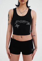 Womens Script Ed Hardy Diamante Vest Top - Black