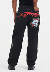 Womens Blooming Death Relaxed Denim Trousers Jeans - Black