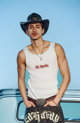 Mens Ed Hardy Studded Rib Vest - White