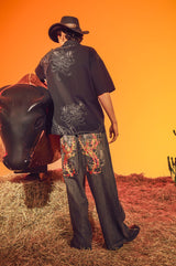 Mens Embroidered Angel Xxtra Fit Jeans - Distressed Black Wash