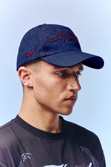 Unisex Diamante Applique Indigo Denim 5 Panel Trucker Cap - Indigo