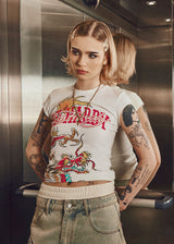 Womens Varsity Dragon Cap Sleeve Tee - Ecru